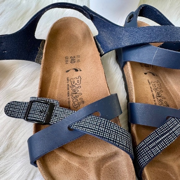 Birki's By Birkenstock Criss Cross Navy Blue Leather Buckle Strap Sandals Size 6 - Picture 2 of 13